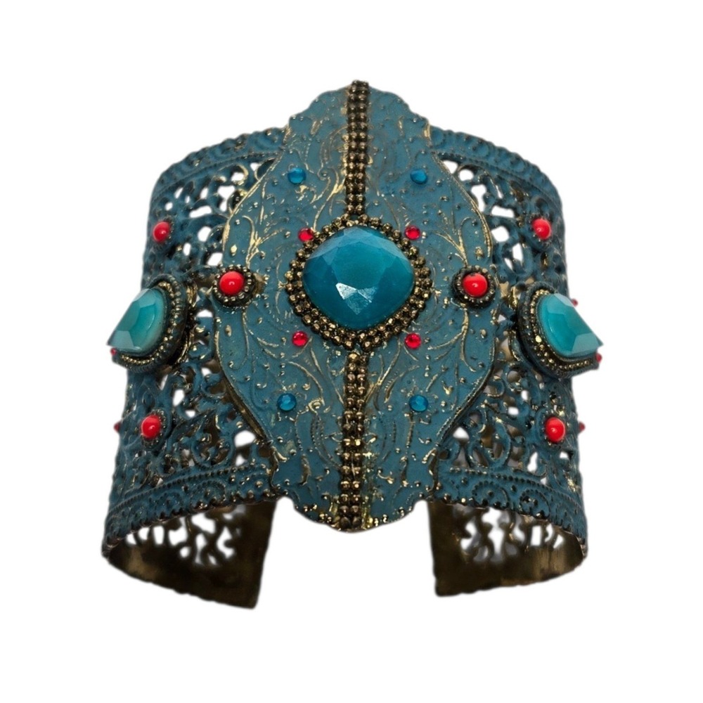 Satellite Paris Vintage 90s Turquoise Filigree Statement Cuff Bracelet Bohemian